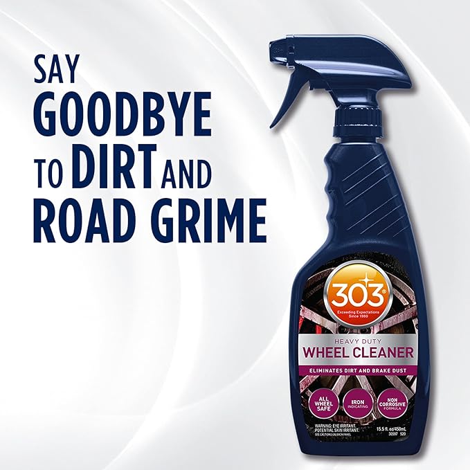 303 Products Heavy Duty Wheel Cleaner - Rim Cleaner for Car - Brake Dust Remover - All Wheel Safe - Iron Indicating Formula - Non Corrosive Formula, 15.5 fl. oz. (30597CSR) Packaging May Vary