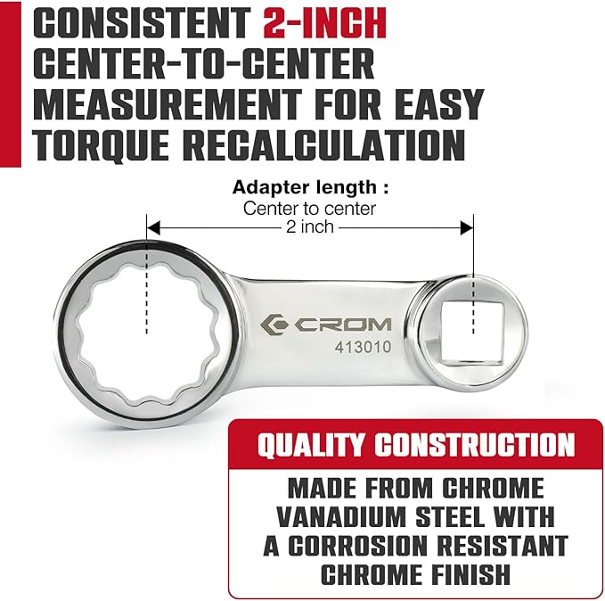 CROM Torque Adapter Extension Set - 10mm to 19mm 3/8" Drive 12-Point Box End Torque Wrench Adapter with EVA Foam Tray, Made from Corrosion-Resistant CR-V Steel and Chrome Finish