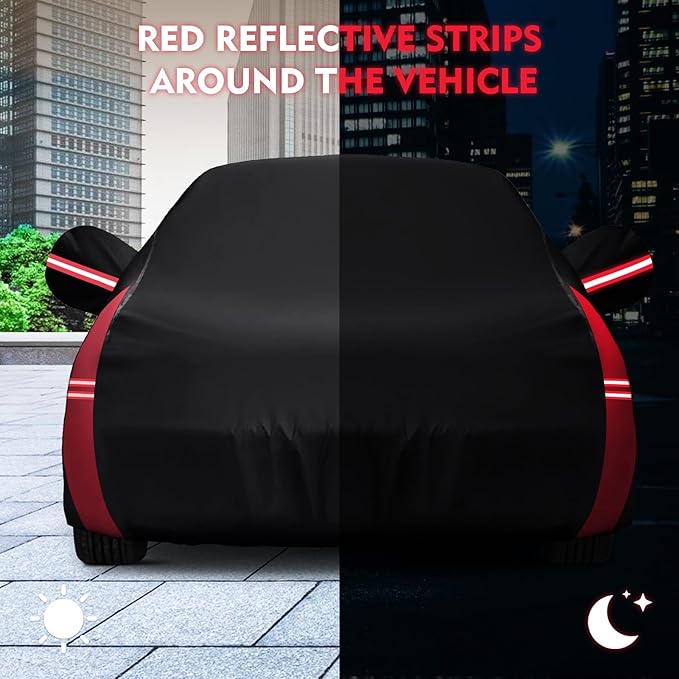 QUNSUNUS Waterproof Car Cover for Pontiac GTO 1964-1974, Outdoor GTO Car Cover with Cotton Lining, All Weather Cover with Straps and Zipper for Wind, Sun, UV and Dust Protection