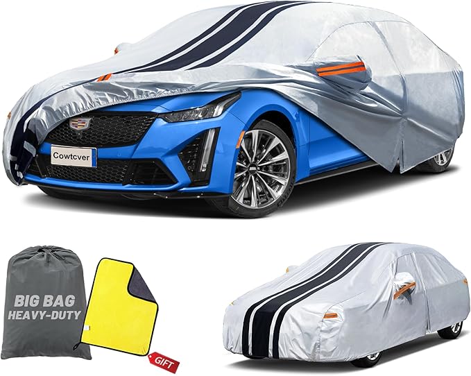 10-Layer Car Cover Waterproof All Weather. Outdoor Full Exterior Covers for Lexus ES, Cadillac CT5, CTS, Audi A6, Genesis G80, BMW 520i Etc. Size A8 (Length 194 to 203 inch)