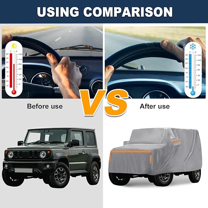 ACROPIX 1 Set Car Cover for Suzuki Jimny JB64W Jimny Sierra JB74W Outdoor Waterproof Sun Rain Dust Wind Snow Protection with Driver Door Zipper 1