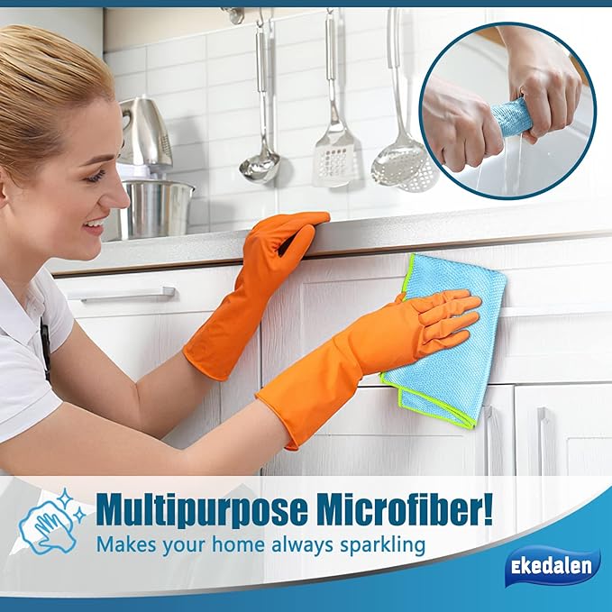 Microfiber Cleaning Cloth Lint Free Glass Cleaner Window Polishing Streak Free Miracle Easy Clean Rag Reusable for Mirror Kitchen Dish Auto Detailing,Pack of 8, 12'' x 16'', Light Blue
