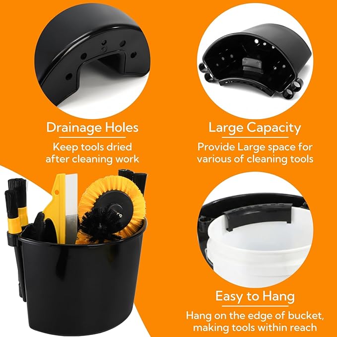 4 Pieces Detailing Bucket Organizer, Portable Bucket Tool Caddy with Drainage Holes, Multipurpose Auto Wash Tool Hanger Cleaning Accessory for Home, Garden, Ice Fishing, Universal Fit