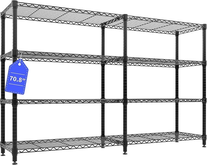 GarveeHome 70.8" W Storage Shelves Metal Shelving Unit, 1060 LBS Heavy Duty Wire Shelving 4-Tier L-Shaped Storage Rack with Adjustable Shelf for Pantry Kitchen Corner Bedroom