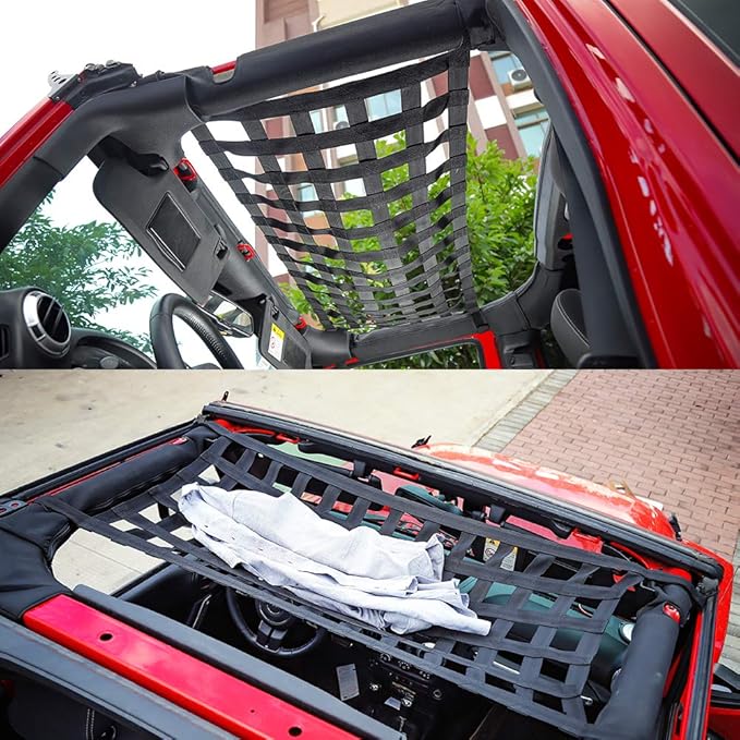 Savadicar Mesh Cargo Net Roof Top Netting Hammock for 1987-2024 Jeep Wrangler YJ TJ JK JL & Gladiator JT, Black