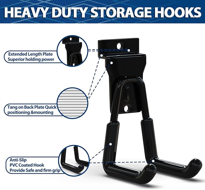 3-H Slatwall Hooks 10 Pack Heavy Duty Multi Sizes, Slatwall Accessories & Hangers Compatible with Proslat Handiwall Crownwall StoreWALL, Garage Slat Wall Hooks for Tools & Daily Items