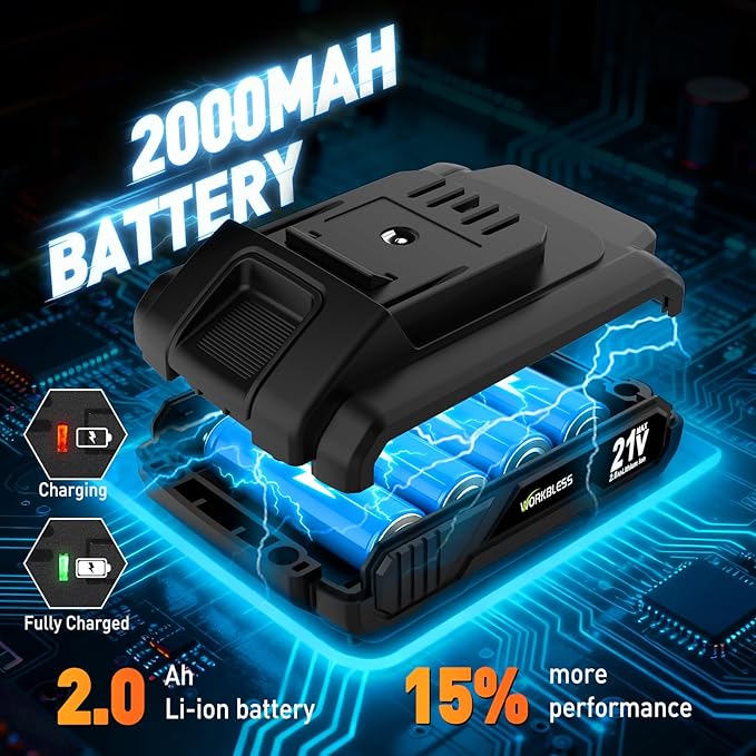 WORKBLESS Cordless Drill, Power Drill Set with 1 Battery and Charger, 40Nm, 20+1 Torque, 2 Speed, Keyless 3/8" Electric Screwdriver with LED Light, 28pcs Drill Bits Set(Orange)