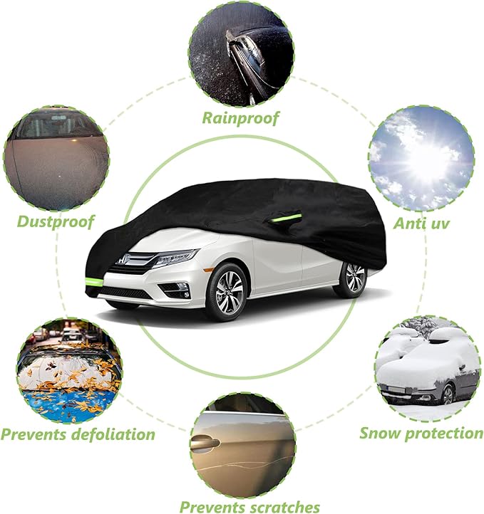 YIXIN Waterproof Car Cover Cover for 2005-2026 Honda Odyssey Minivan 190T Custom Fits 100% Water Resistant Wind Belt and Single Door Zipper, Up to 205" L (Black-for Honda Odyssey)