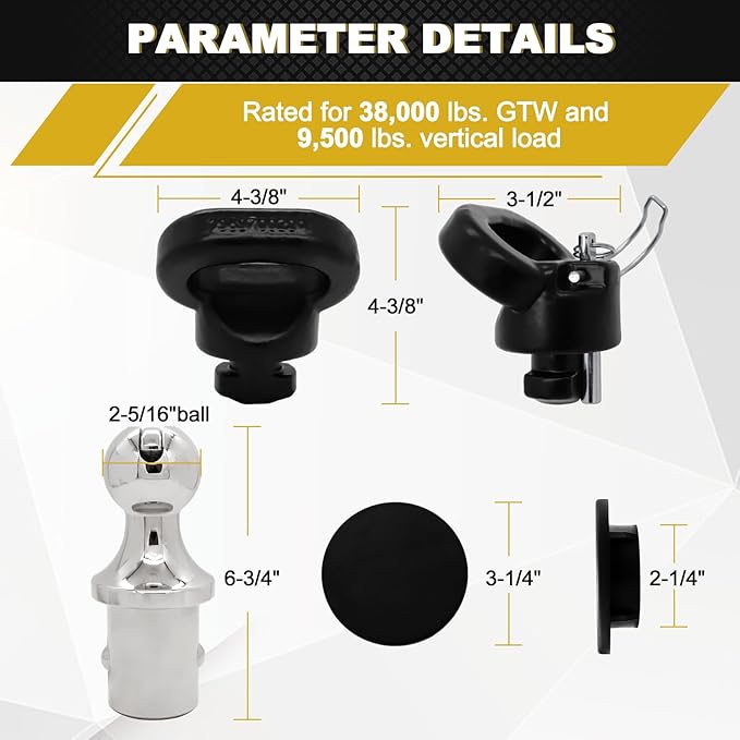60618, Puck System Gooseneck Hitch Ball Kit, Compatible with 2013-2026 Dodge RAM 2500 3500, 2-5/16 Inch Gooseneck Ball for Truck Bed with 2 Gooseneck Safety Chain Anchors | 38000 lbs GTW/ 9500 lbs VTW