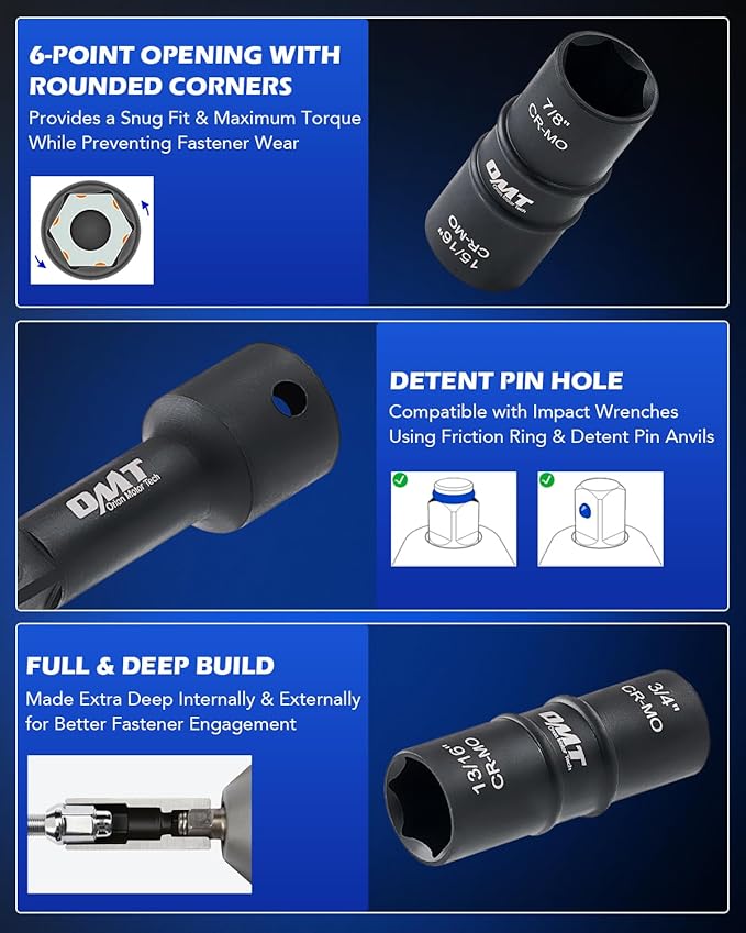Orion Motor Tech Lug Nut Socket Set, 5pc 1/2" Drive Impact Flip Socket Set with Metric 17 19 21 22 mm & SAE 3/4 13/16 7/8 15/16 in. Sockets, Double Ended Thin Wall Nut Sockets with 3" Extension Bar