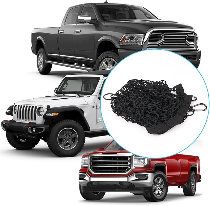 Cargo Net for Pickup Truck Bed for Trunk Organizers and Storage Additional with 4 Metal Carabiner Buckles - Silverdo, Ford F150,GMC