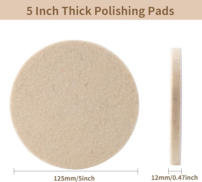Marrio 5 PCS 5 Inch Wool Felt Polishing Pad, Buffing Pads Wool Polishing Disc for Orbital Sander