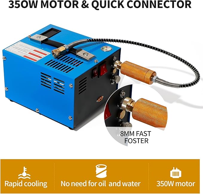 PCP Air Compressor 4500Psi/30Mpa Water/Oil Free PCP Air Pump Rifle,12V Automotive DC 110V AC PCP Airgun Compressor With Power Converter,Built-in Fan,Suitable for Paintball (Blue)