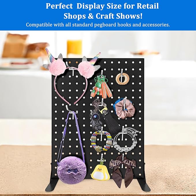 Pegboard Display Stand with 10 Hooks for Craft Shows, Metal Jewelry and Key Ring Retail Display Racks for Selling Accessories, Retail Stores, Vendors & Events, 17 X 13 Inch