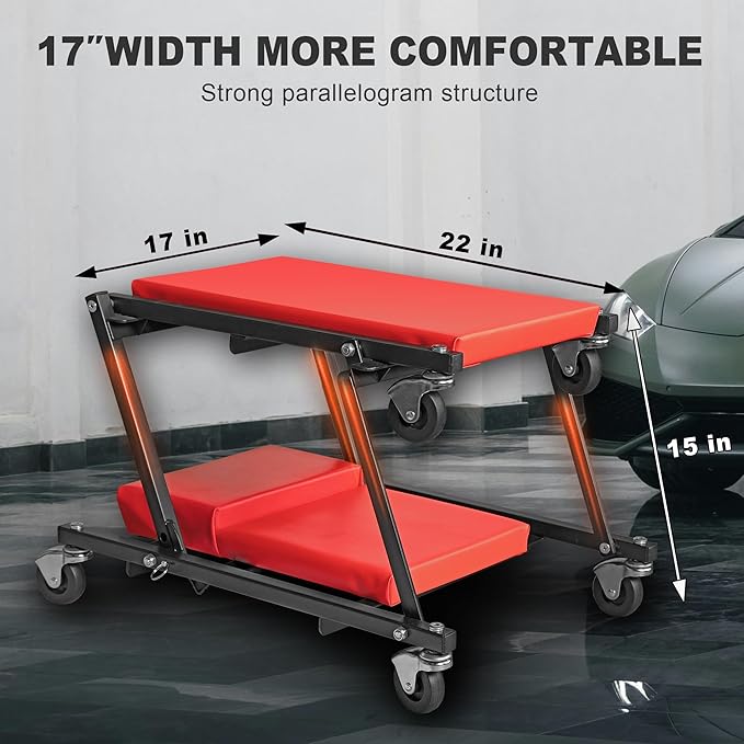 Torin 36" Rolling Foldable Car Creeper Automotive Creeper, 2-in-1 Garage Shop Creeper for Auto Repair, 300 Lbs Capacity, Red,TAM6505RB