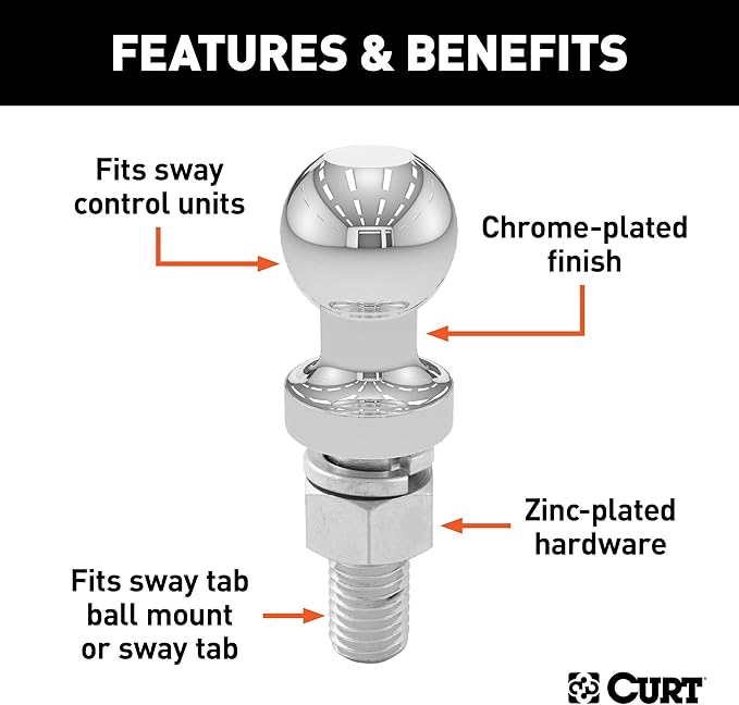 CURT 40093 Replacement Trailer Sway Control Ball, 1-1/4-Inch Diameter, 5/8 x 1-3/4-In Shank