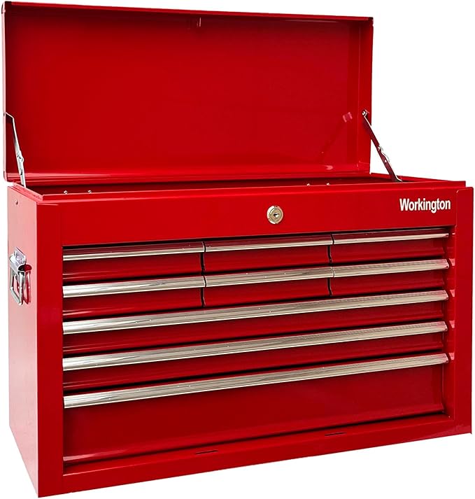 Workington Portable Metal tool chest with 9 drawers, 24" Cabinet with Ball Bearing Drawer Slides, Steel Tool Storage Box Organizer 4006 Red