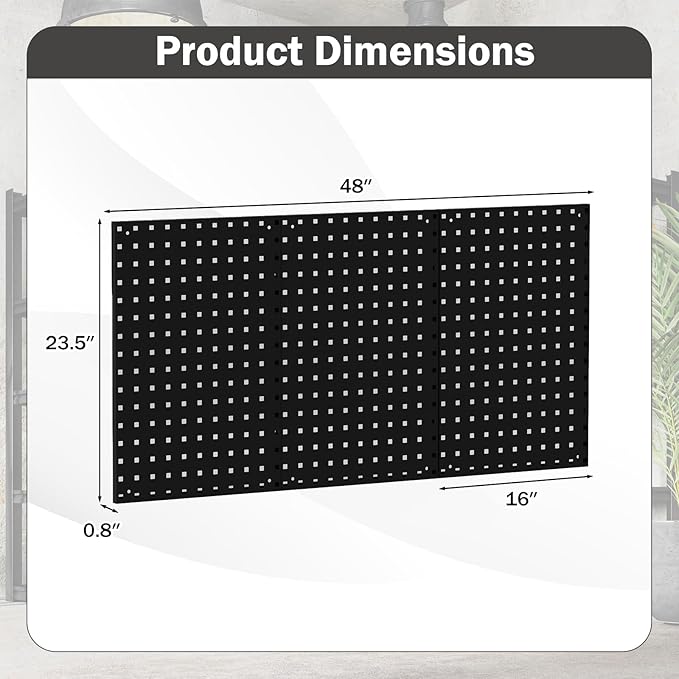 Goplus Garage Pegboard, Metal Pegboard Tool Organizer Kit with 3 Pegboards & 28 Pcs Hanging Accessories, Heavy Duty Wall Organizer Peg Board for Workshop, Tool Storage, Black