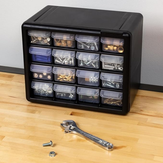 Akro-Mils 16-Drawer Plastic Storage Cabinet | 10-1/2 x 6-1/2 x 8-1/2 Inch | Black | Model 10116 | Garage Organization