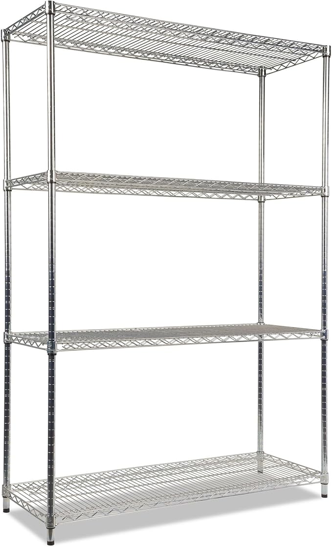 Alera ALE Industrial Heavy-Duty Wire Shelving Starter Kit, 4-Shelf, 48w x 18d x 72h, Silver