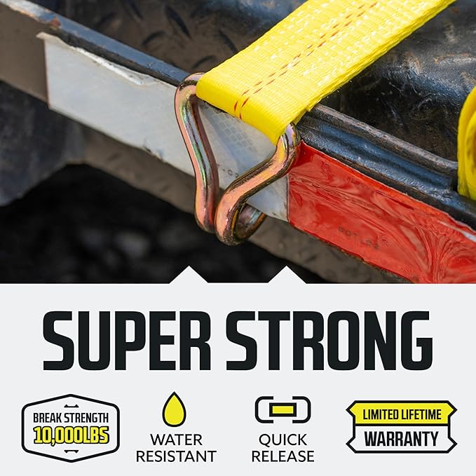 DC Cargo Mall Heavy Duty Ratchet Tie Down Straps – 4 Pack, 2” x 27’ with Double J Hooks, 10,000 lbs Break Strength