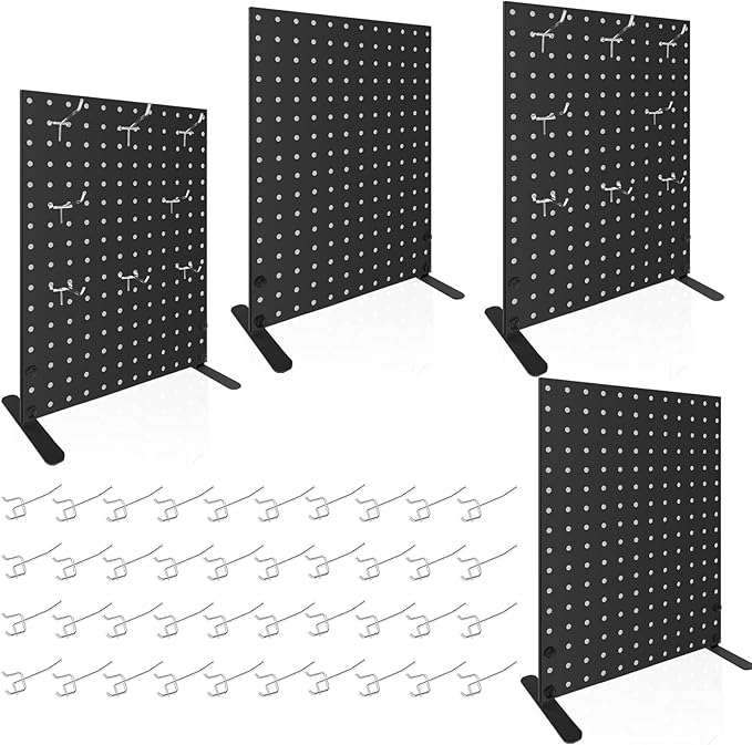 4 PCS Pegboard Display Stand With 40 Peg Hooks for Retail Craft Shows & Fairs - Metal Product Merchandise Display Rack for Selling Accessories, Display Stands for Boutique, Stores, Vendors & Events (4pcs)