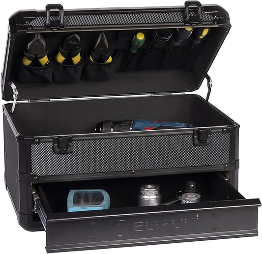 E ELIAUK Tool Box Hard Case Tool Organizer Storage Cabinet Carry Case,Toolbox with Drawers, Black