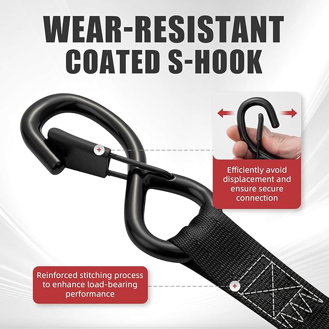 Retractable Ratchet Tie-Down Straps 1800 lbs, 1in × 10ft Auto-Retract Ratchet Straps Heavy Duty with S-Hooks, Self Retracting Tie Down for Trucks, Roof Racks & Trailers, 2 Pack
