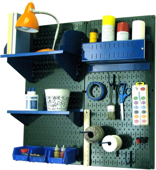 Wall Control Craft & Hobby Pegboard Organizer Storage Kit with Green Pegboard and Blue Accessories
