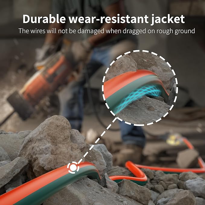 HUANCHAIN 12 Gauge 25 ft Outdoor Extension Cord with Lighted End, Heavy Duty Flexible Cold-Resistant 3 Prong Electric Cord Waterproof Outside, 15Amp 1875W 12AWG SJTW, Orange Green, ETL