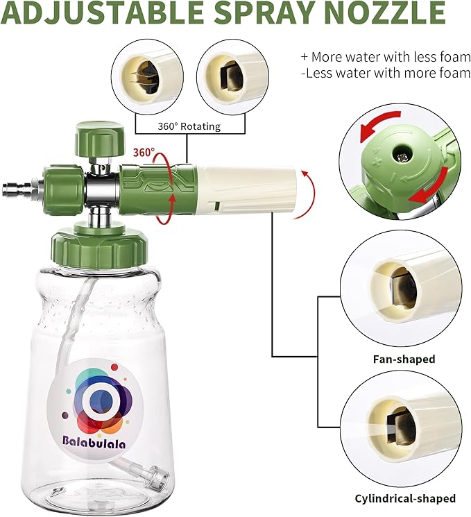 Dual Connector Accessory with Pressure Washer Foam Cannon, Balabulala Pressure Washer Double Tip Attachment for Foam Blaster with with 5 Power Washer Sprayer Nozzles, 1/4" Quick Connect, 3600 PSI