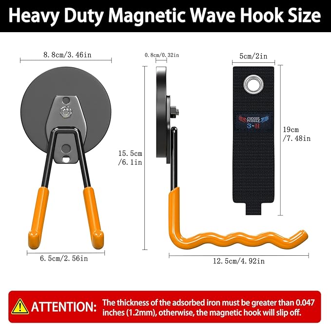 3-H Hook Magnets Heavy Duty 2 Large,2 Small,J Shape Strong Magnetic Hooks for Hanging Cordless Power Drill,Utility Magnetic Tool Holder for Metal Cabinet,Steel Pegboard Workshop,Toolbox,Garage(Orange)