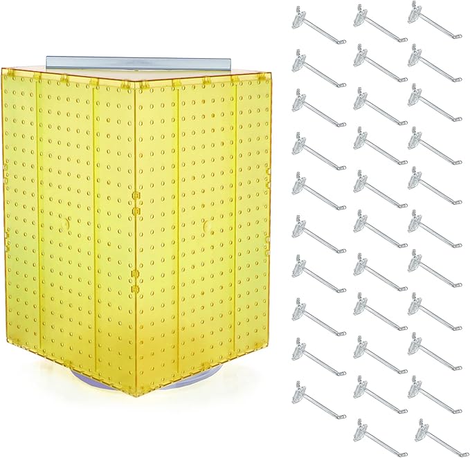 Azar Displays 701414-YEL-4C32 Rotating Countertop Display Kit with Peg Hooks Included, 14 Inches Wide x 14 Inches Deep x 20 Inches High, Pegboard Spinner Organizer, Yellow