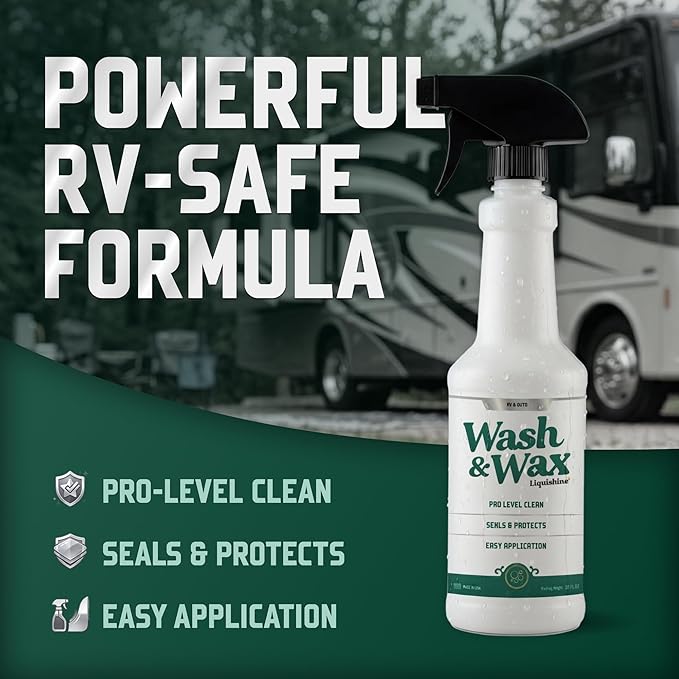 Wash & Wax RV Cleaner, 2-in-1 Exterior RV Wash Soap, Waterless or Traditional Wash, Removes Road Film, Dirt & Bugs, Adds Protective Shine, Safe for Fiberglass and Painted Surfaces, 20 Fl Oz