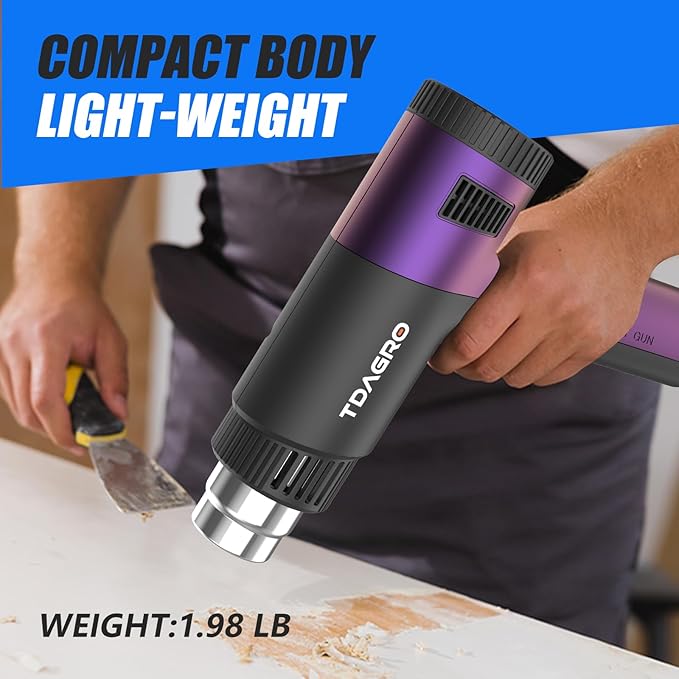 Heat Gun 1800W - Fast-Heat Hot Air Tool with Adjustable Temperature 122℉-1202℉(50℃-650℃),Two fan speeds Overload Protection 4 Nozzles for Shrink Tubing,vinyl wrap,crafting,Resin DIY.