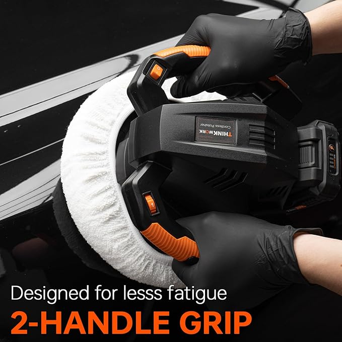 THINKWORK Buffer Polisher, 20V Cordless Buffer Polisher, 10 Inch Portable Polishing Machine Kit for Car, with 2Ah Rechargeable Battery, 6 Variable Speed 1500-3600RPM,Double handle,Ideal for Car Waxing