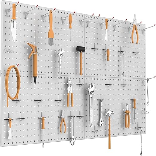 TORACK 4 PCS Metal 12 x 24 in Pegboard Panels, Garage Tools Organizer Pegboards for Workbench, Modular Peg Board, Tool Organizer Board Kit(Pack of 4, Grey)