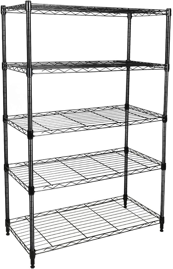 Simple Deluxe Heavy Duty 5-Shelf Storage Shelving Unit, 1250lbs Loading Capacity, 29.92" D x 13.98" W x 61.09" H, Black