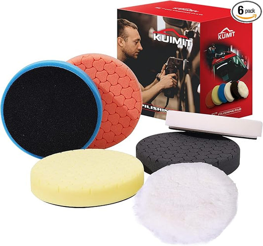 5" Buffing Polishing Pads, 6Pcs 5.6inch 125mm for 5 Inch Backing Plate, Compound Buffing Sponge Pads and Woolen Pads Cutting Polishing Pad Kit for Car Buffer Polisher (Honeycomb Structure)