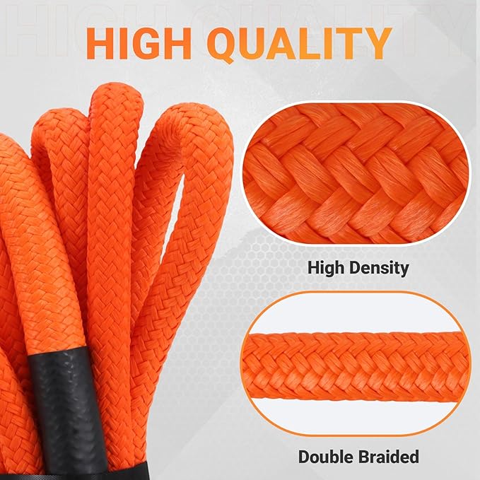 Kinetic Recovery Tow Rope, 1in x 30ft, 48000Lbs, Heavy Duty Towing Straps Kit with 1/2' X 22 Inch Soft Shackles for SUV UTV ATV Tractor Car Jeep 4x4 Offroad Vehicle