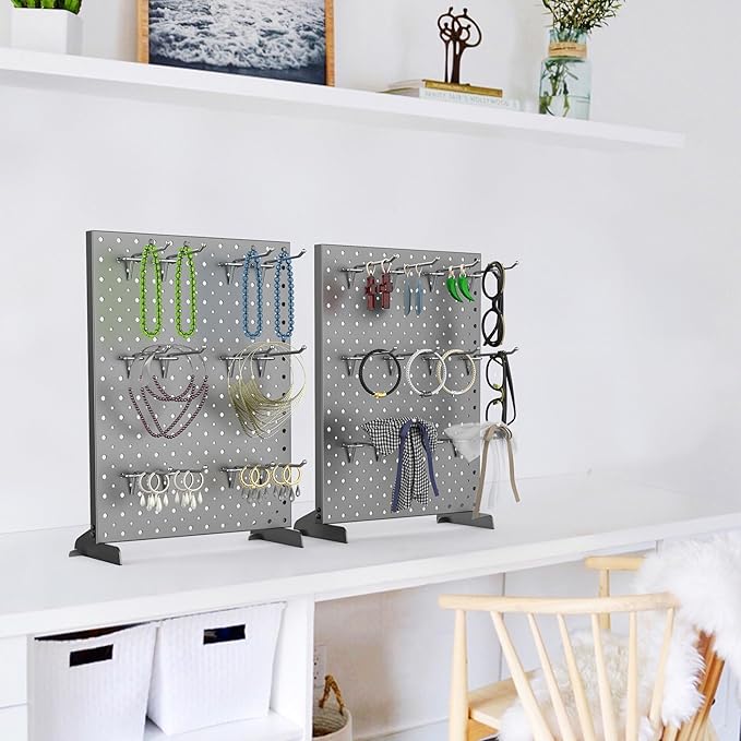 WALMANN Metal Tabletop Pegboard Display Stand for Craft Shows, 12" x 16" Countertop Peg Board with Hooks for Jewelry & Accessories (Black, 2-Pack)