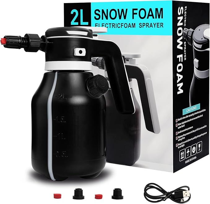 Upgraded Electric Foam Sprayer, 2L Cordless Rechargeable Battery Powered Foam Cannon Portable Foam Sprayer with Detergent Cup for Car Wash Truck RV Home Garden