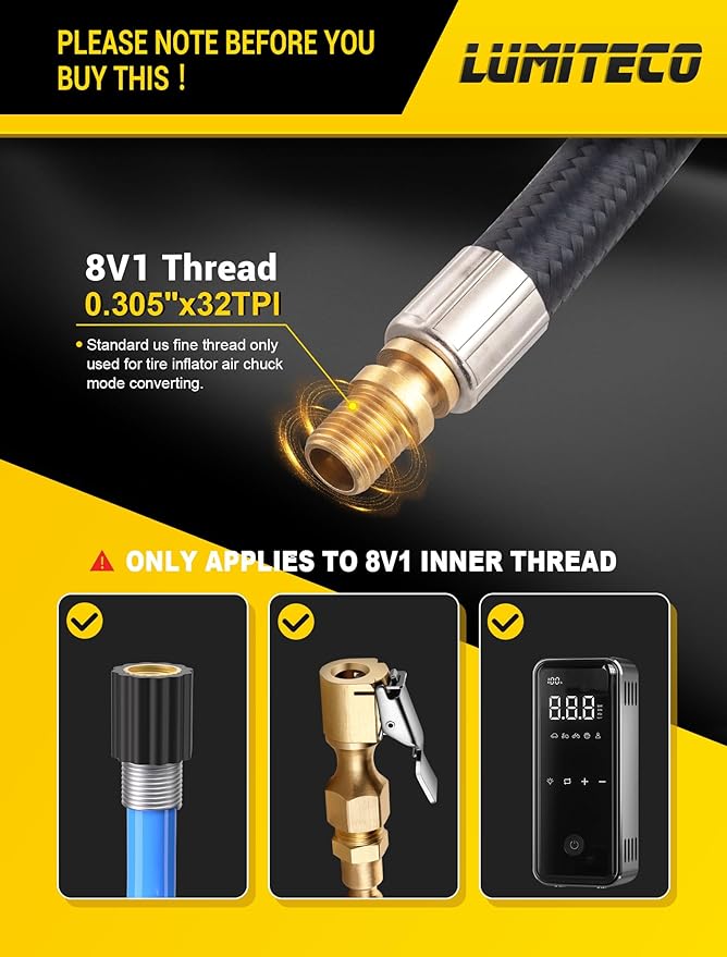 LUMITECO 21'' Quick Air Release Extention Hose, Tire Valve Extension Tube w/Presta Valve & Air Pump Ball Needle Set, Air Tire Inflator Pump Hose with Air Chuck Adapter for Portable Air Compressor