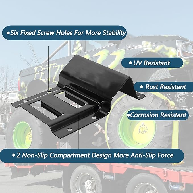 1500LBS Wheel Chock Tie Down Kit for Trailer & Pickup Trucks - ATV, RZR, Lawn Mower, UTV Tie Down Straps -Heavy Duty Trailer Tire Straps System(2-Wheel Set)