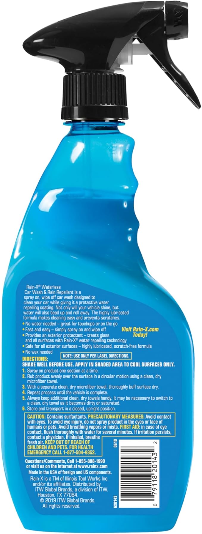 Rain-X 620143 Waterless Car Wash and Rain Repellent, 23 fl. oz. Rinseless Cleaner Spray for a Spot Free Finish, Perfect for Quick and Easy Detailing. Premium No Rinse for on the go Washing
