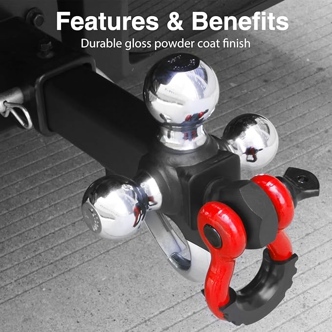 Trailer Hitch Ball Mount with Tow Shackle and Hook, Heavy Duty Hitch Mount with 2-5/16", 2", 1-7/8" Ball Fits 2Inch Hitch Receiver for Heavy Duty Trucks, SUVs, and Cars