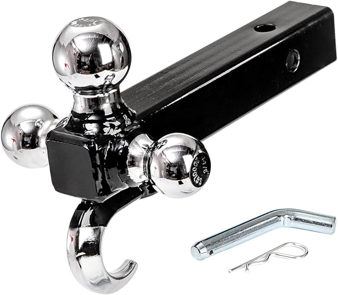 Yopay Trailer Hitch Tri-Ball Mount with Hook, Tactical Tow Hook, 3 Ball Truck Hitch, Sizes 1-7/8", 2" and 2-5/16", Fits 2 Inch Hitch Receiver