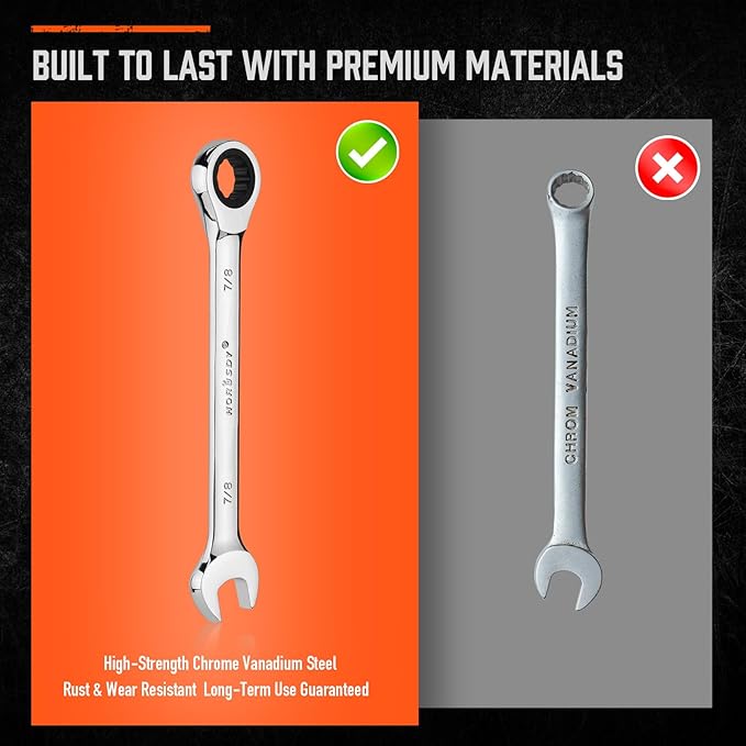 HORUSDY 13-Piece Sturdy Ratcheting Wrench Set | SAE 1/4''–7/8'' | Max Torque Ratchet Combination Wrenches Set with Storage Rack | 72-Tooth | Chrome Vanadium Steel