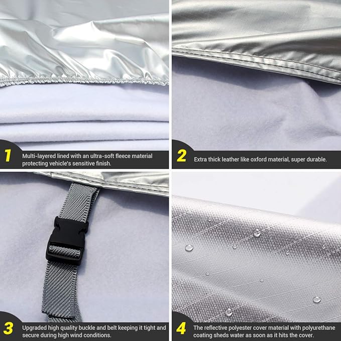 Tecoom 600D Heavy Duty Multiple Layers Car Cover Waterproof All Weather Fit for Ford Crown Victoria, Cadillac DTS Mercury Grand Marquis Lincoln Continental Town Car Chevy Caprice etc. Soft Fleece/Lock
