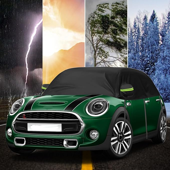 Half Car Cover Compatible with 2000-2024 Mini Cooper/S/Hardtop 2 Dr, Hail Protector Car Cover for Windproof Dustproof UV Resistant Protect Your Windshield and Roof